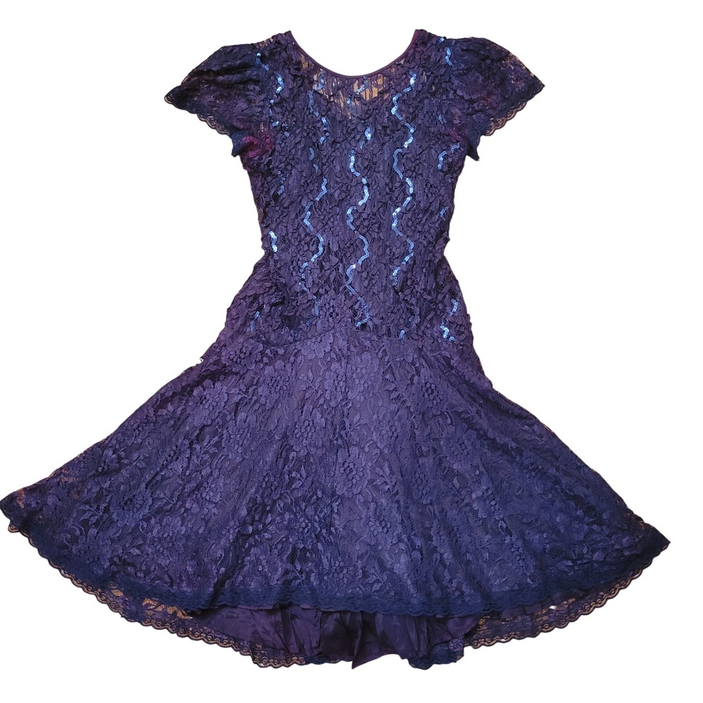 Nicole Paris Antonio Enne 14 Dress Purple Lace Sequin Fit Flare Whimsigoth Fairy
